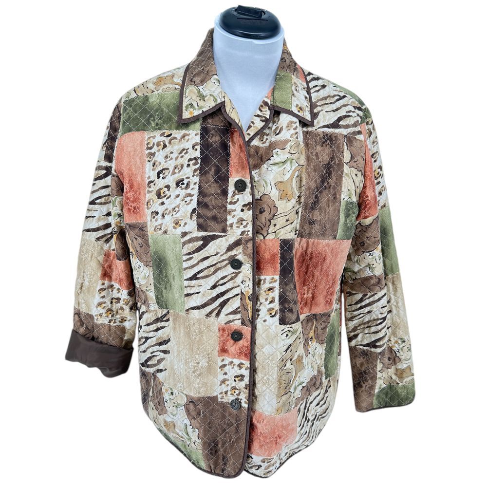 Alfred Dunner Earth Tones‎ Animal Print Silk Quilted Jacket Women's Size 12